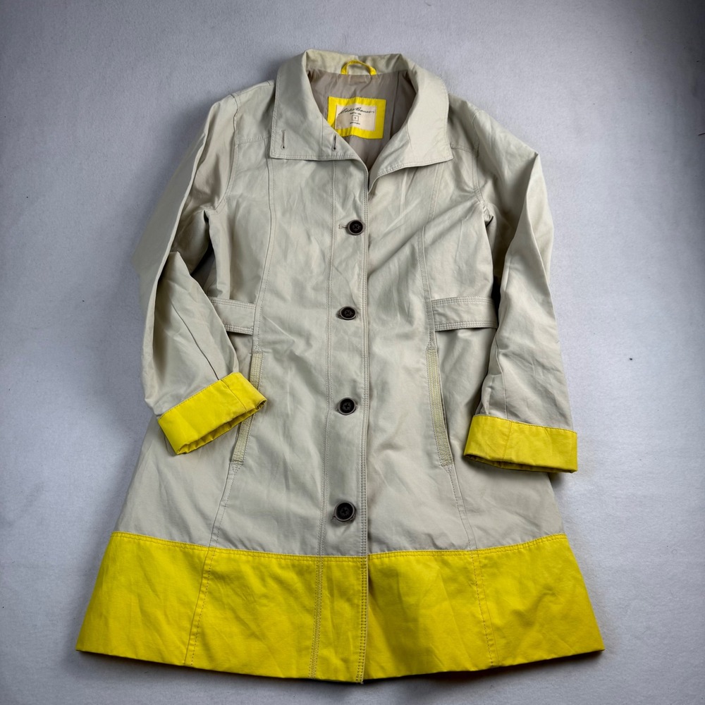 Eddie Bauer Womens Beige Yellow Colorblock Trench Coat Jacket Size S‎ Small